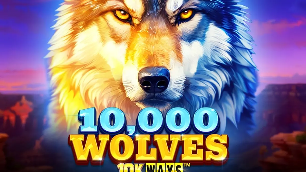 Tampilan visual slot 10,000 Wolves 10K Ways dengan latar belakang hutan