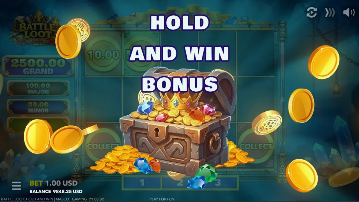Tampilan visual slot Battle Loot: Hold and Win dengan tema kurcaci dan harta karun.