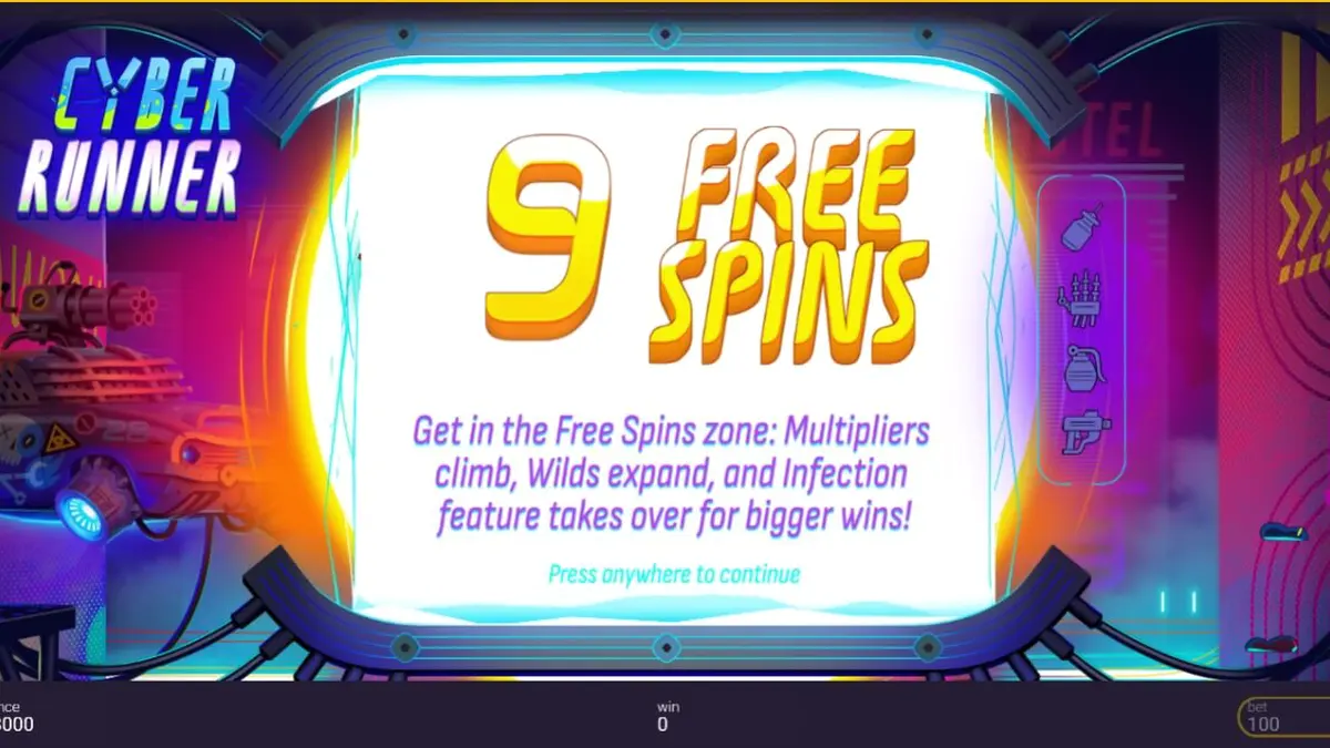 Tampilan visual futuristik dan neon dari slot Cyber Runner